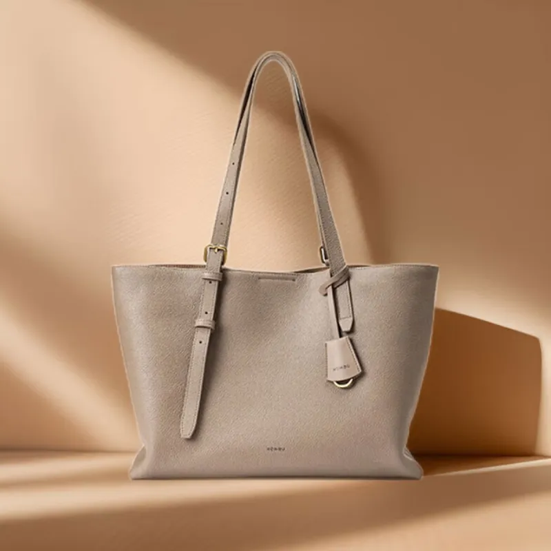 HONGU Genuine Cow Leather Handbag, Shoulder Bag, Tote Tubas Women's Elephant Gray/Brown-3
