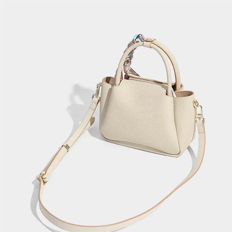 HONGU Cow Leather Crossbody One Shoulder Handbag Trumpets Women's Light Brown-2