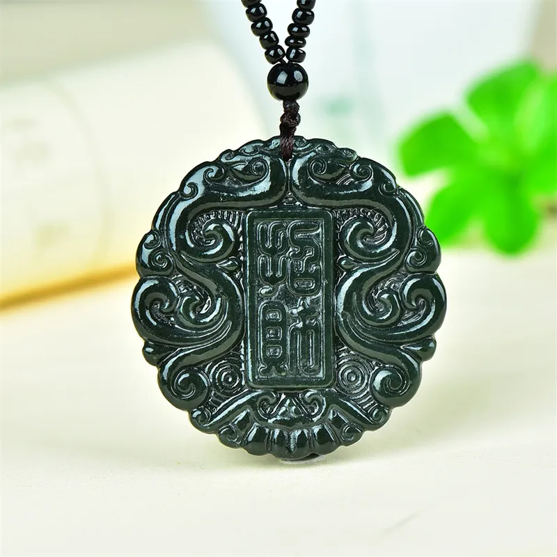 Jing Ruyu Hetian Jade Necklace With Jade Pendant Green Jade Unisex-2