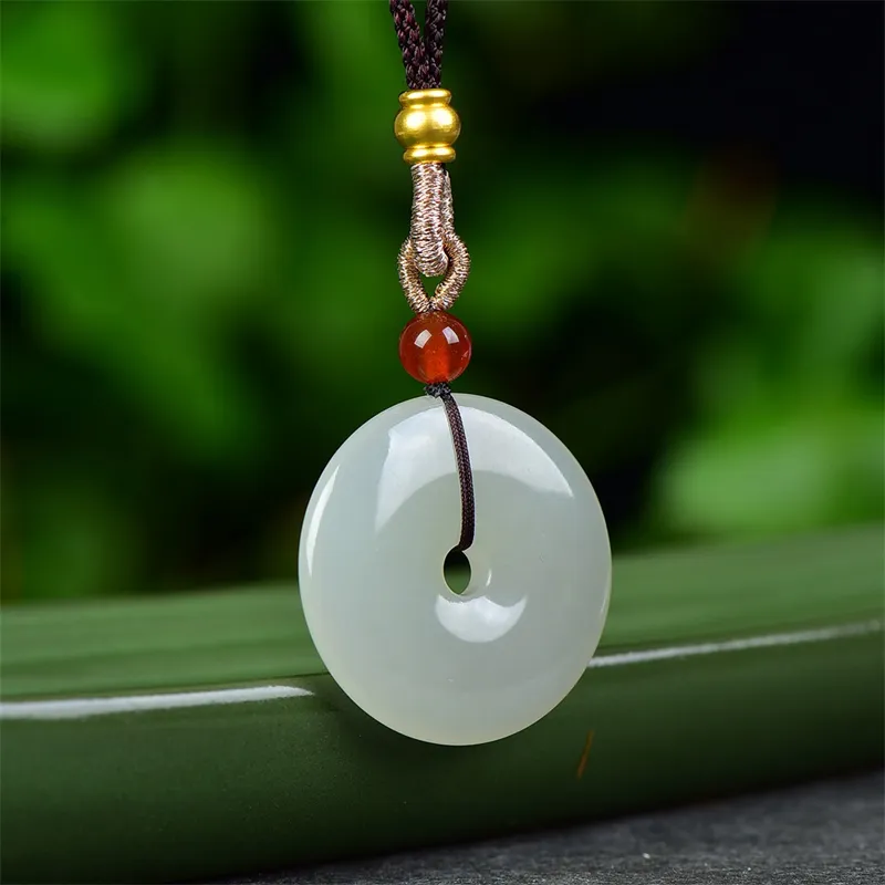 Jing Ruyu Hetian Jade Necklaces Pale Greenish White Jade Unisex-5