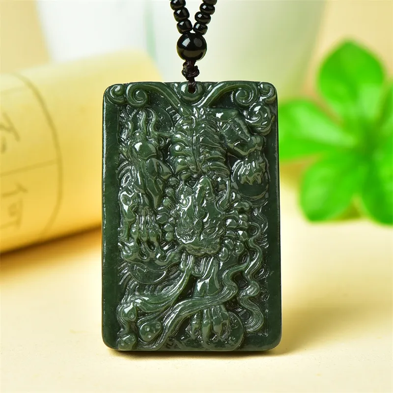 Jing Ruyu Hetian Jade Necklace With Jade Pendant Green Jade Unisex-2