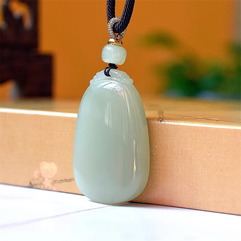 Jing Ruyu Hetian Jade Necklaces Pale Greenish White Jade Unisex-3