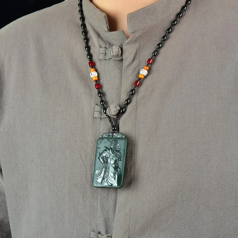 Jing Ruyu Hetian Jade Necklace Jade Pendant Green Jade Unisex-6