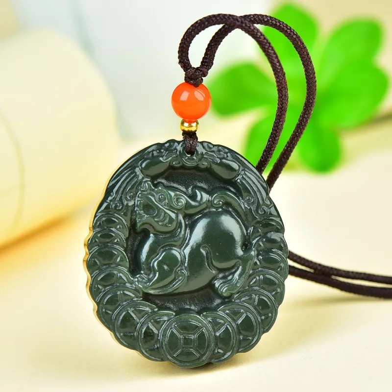 Jing Ruyu Hetian Jade Necklace With Jade Pendant Green Jade Unisex-2
