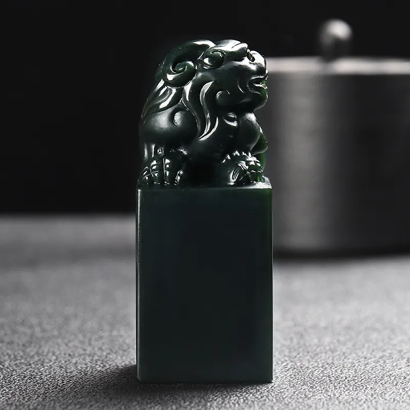 Jing Ruyu Hetian Jade Seal Green Jade Men's-1