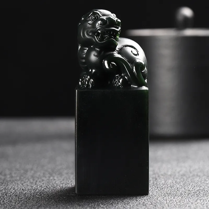 Jing Ruyu Hetian Jade Seal Green Jade Men's-4