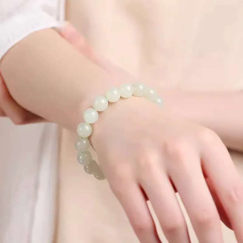 Jing Ruyu Hetian Jade Bracelets Women's Pale Greenish White Jade-7