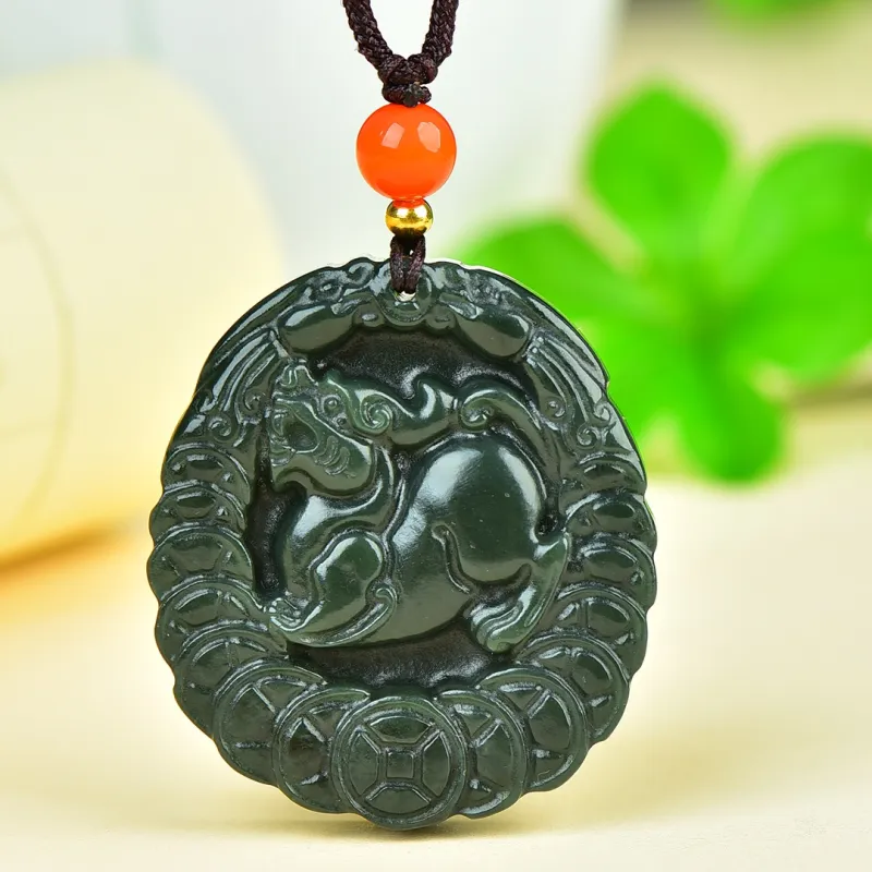 Jing Ruyu Hetian Jade Necklace With Jade Pendant Green Jade Unisex-1