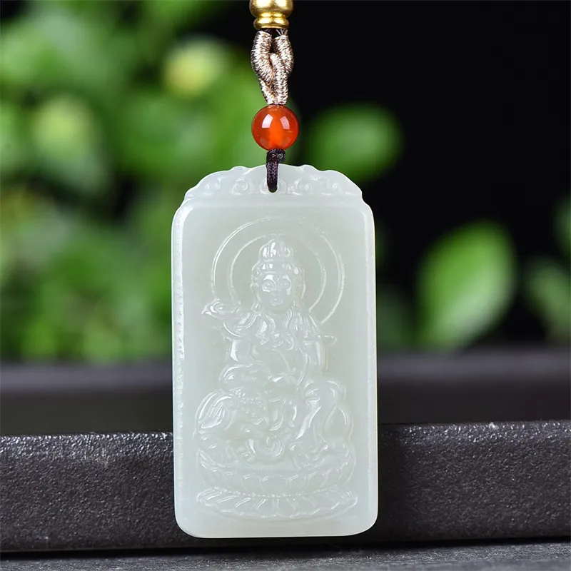 Jing Ruyu Hetian Jade Necklaces Pale Greenish White Jade Unisex-8