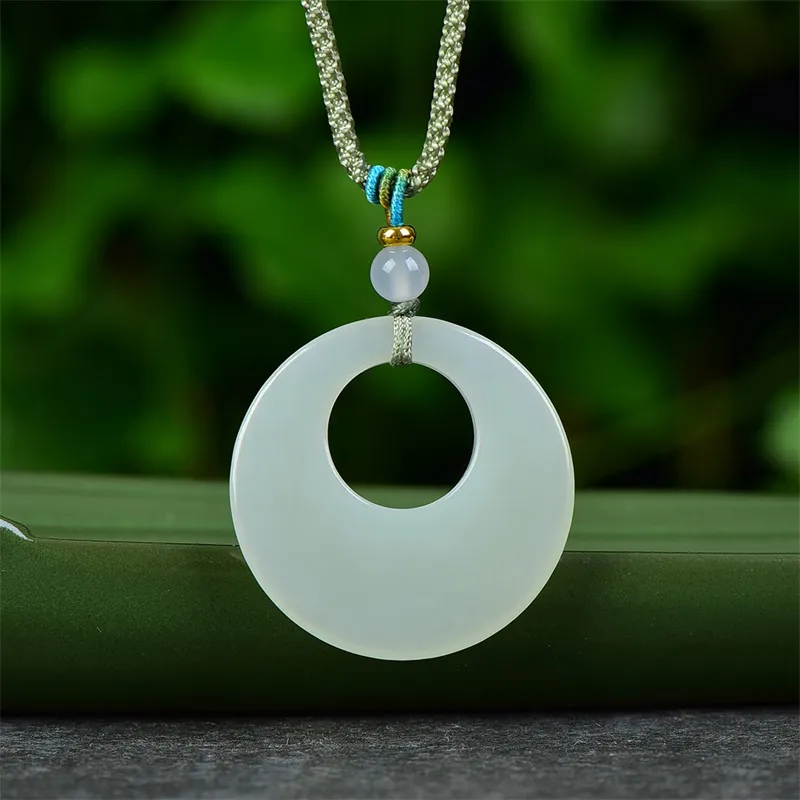 Jing Ruyu Hetian Jade Necklaces Pale Greenish White Jade Unisex-2