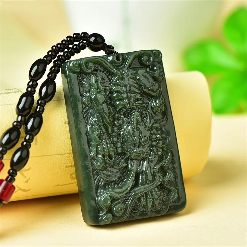 Jing Ruyu Hetian Jade Necklace With Jade Pendant Green Jade Unisex-3
