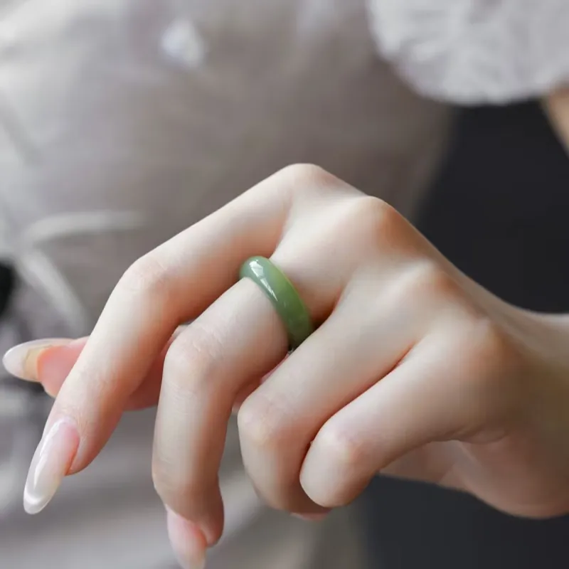 Jing Ruyu Hetian Jade Rings Pale Greenish White Jade Unisex-4