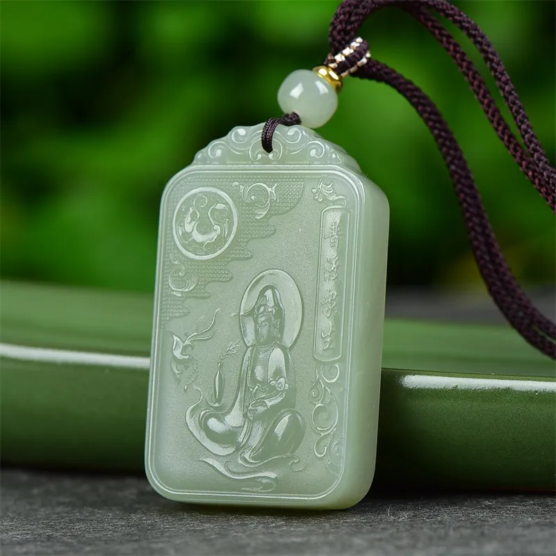 Jing Ruyu Hetian Jade Necklaces Pale Greenish White Jade Unisex-2
