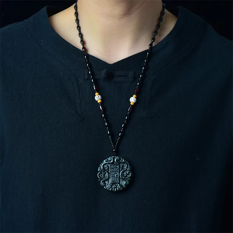 Jing Ruyu Hetian Jade Necklace With Jade Pendant Green Jade Unisex-1