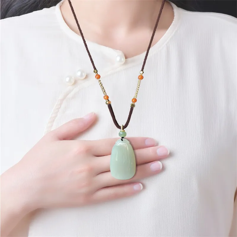 Jing Ruyu Hetian Jade Necklaces Pale Greenish White Jade Unisex-5