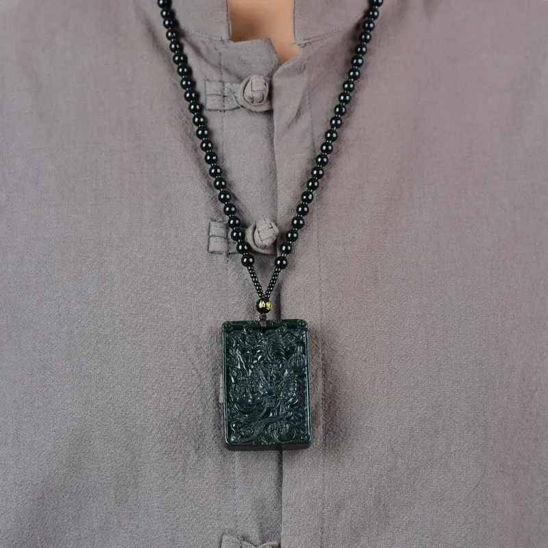 Jing Ruyu Hetian Jade Necklace Jade Pendant Green Jade Unisex-6