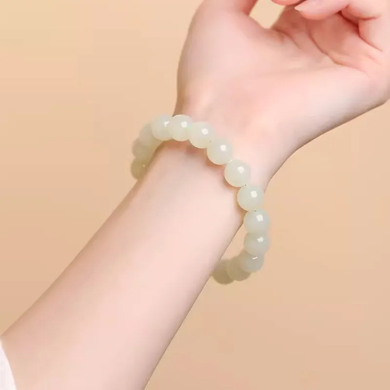 Jing Ruyu Hetian Jade Bracelets Women's Pale Greenish White Jade-5