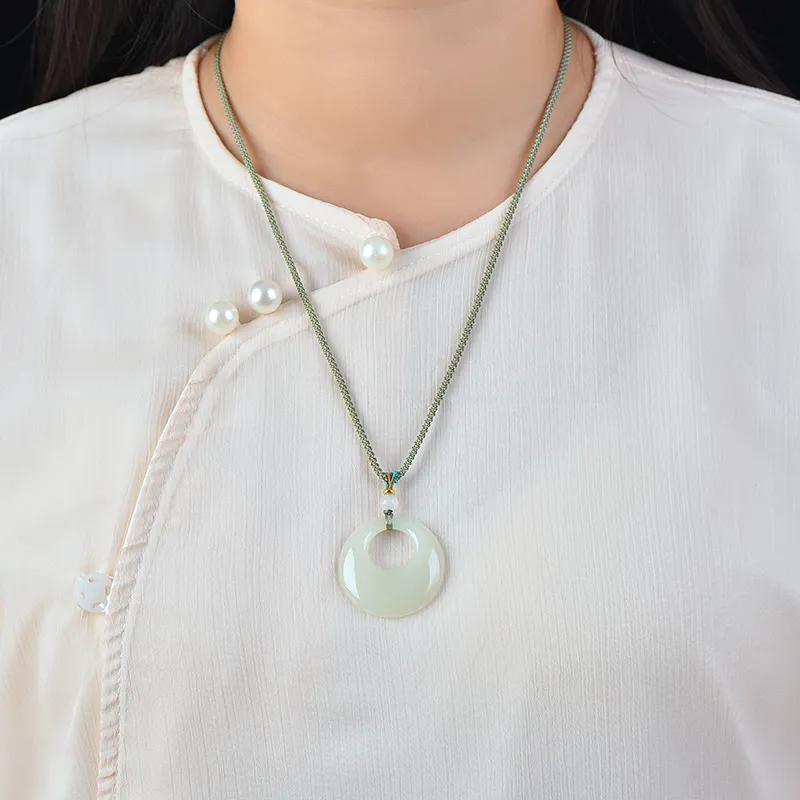 Jing Ruyu Hetian Jade Necklaces Pale Greenish White Jade Unisex-6