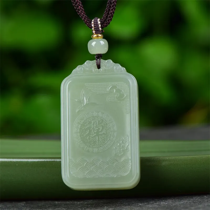 Jing Ruyu Hetian Jade Necklaces Pale Greenish White Jade Unisex-4