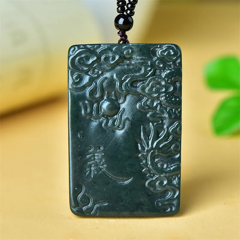 Jing Ruyu Hetian Jade Necklace Jade Pendant Green Jade Unisex-6