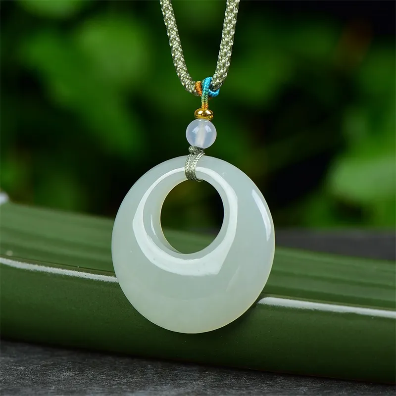 Jing Ruyu Hetian Jade Necklaces Pale Greenish White Jade Unisex-3