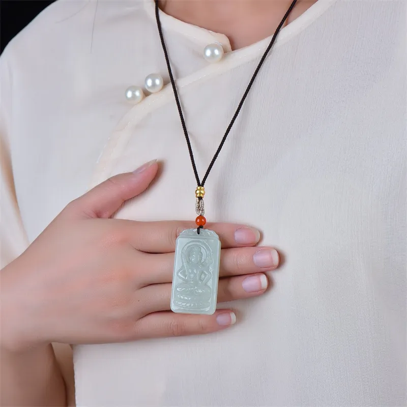 Jing Ruyu Hetian Jade Necklaces Pale Greenish White Jade Unisex-4