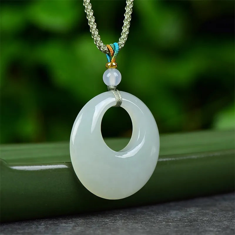 Jing Ruyu Hetian Jade Necklaces Pale Greenish White Jade Unisex-4