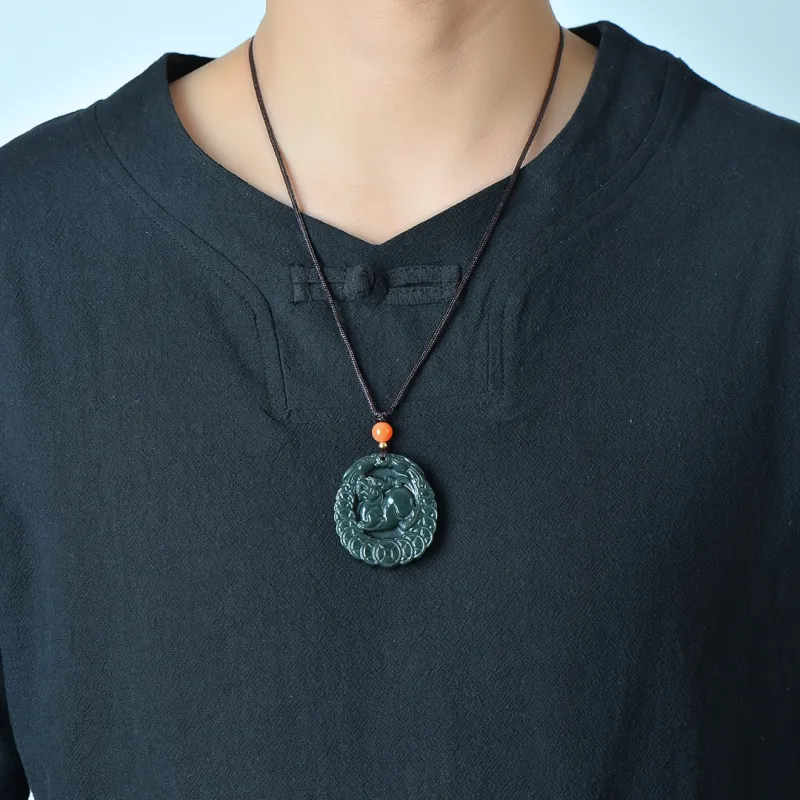 Jing Ruyu Hetian Jade Necklace With Jade Pendant Green Jade Unisex-6