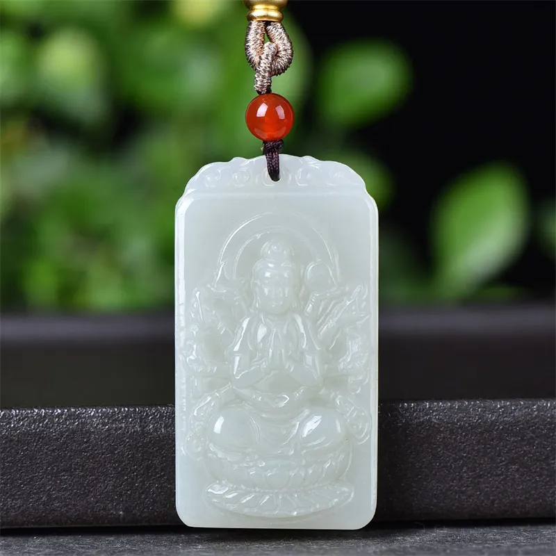 Jing Ruyu Hetian Jade Necklaces Pale Greenish White Jade Unisex-1