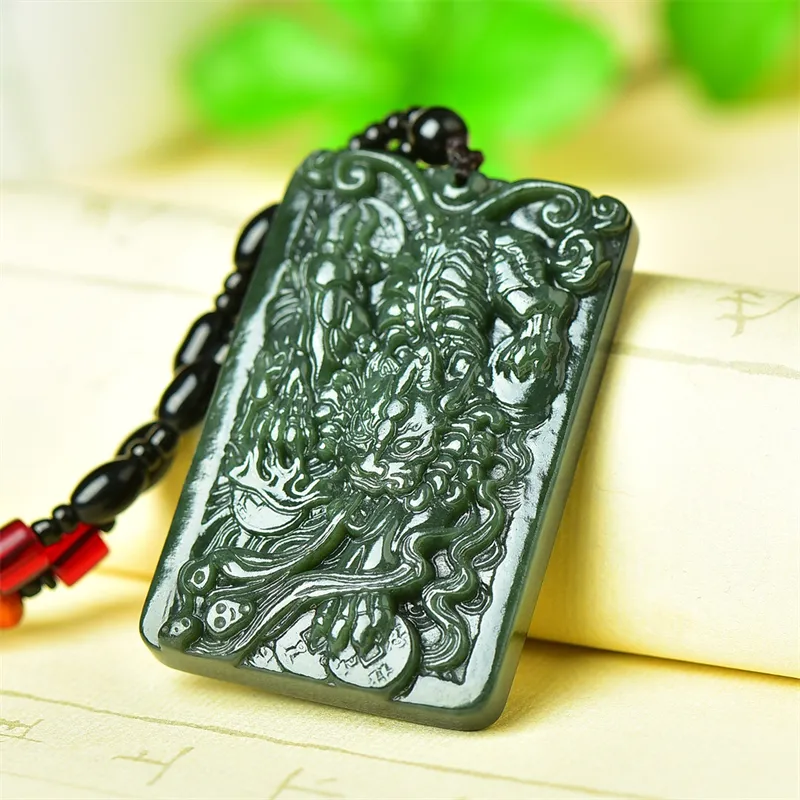 Jing Ruyu Hetian Jade Necklace With Jade Pendant Green Jade Unisex-4