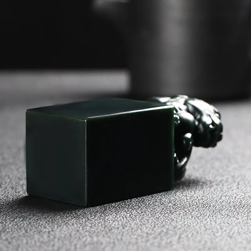 Jing Ruyu Hetian Jade Seal Green Jade Men's-5