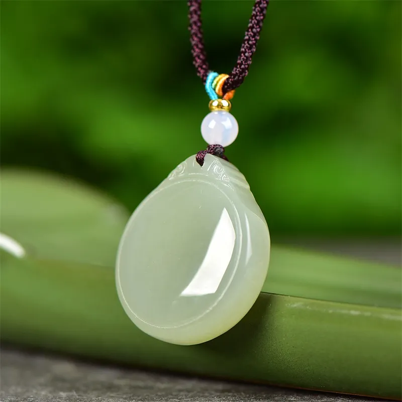 Jing Ruyu Hetian Jade Necklaces Pale Greenish White Jade Unisex-5