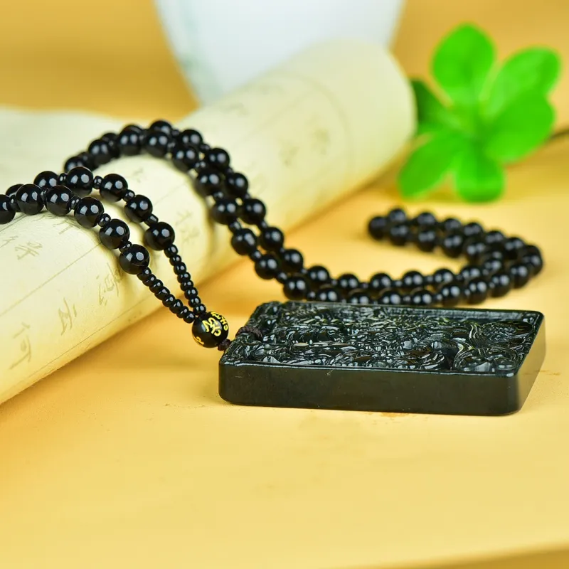 Jing Ruyu Hetian Jade Necklace Jade Pendant Green Jade Unisex-4