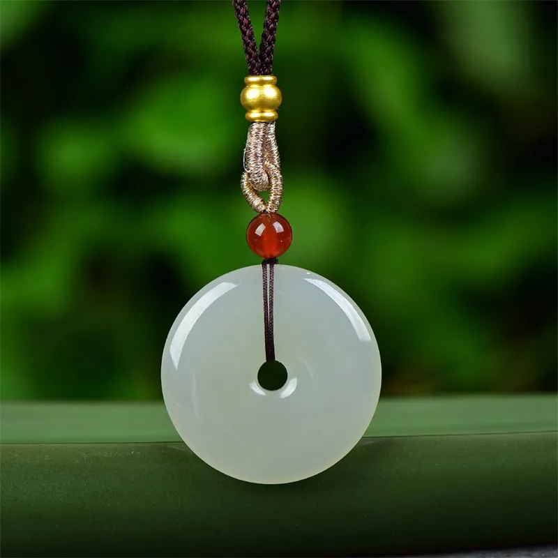 Jing Ruyu Hetian Jade Necklaces Pale Greenish White Jade Unisex-2