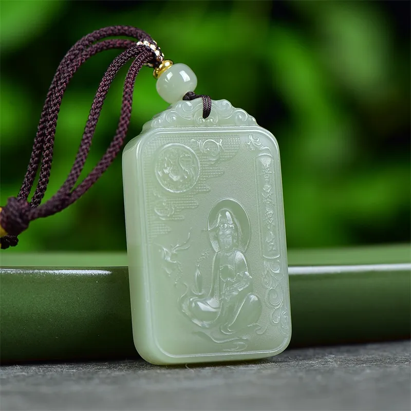 Jing Ruyu Hetian Jade Necklaces Pale Greenish White Jade Unisex-3