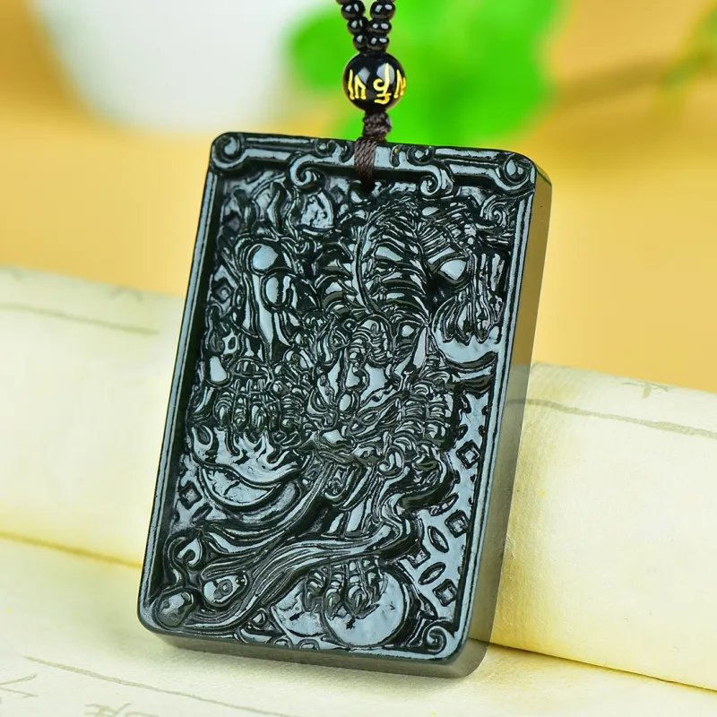 Jing Ruyu Hetian Jade Necklace Jade Pendant Green Jade Unisex-3