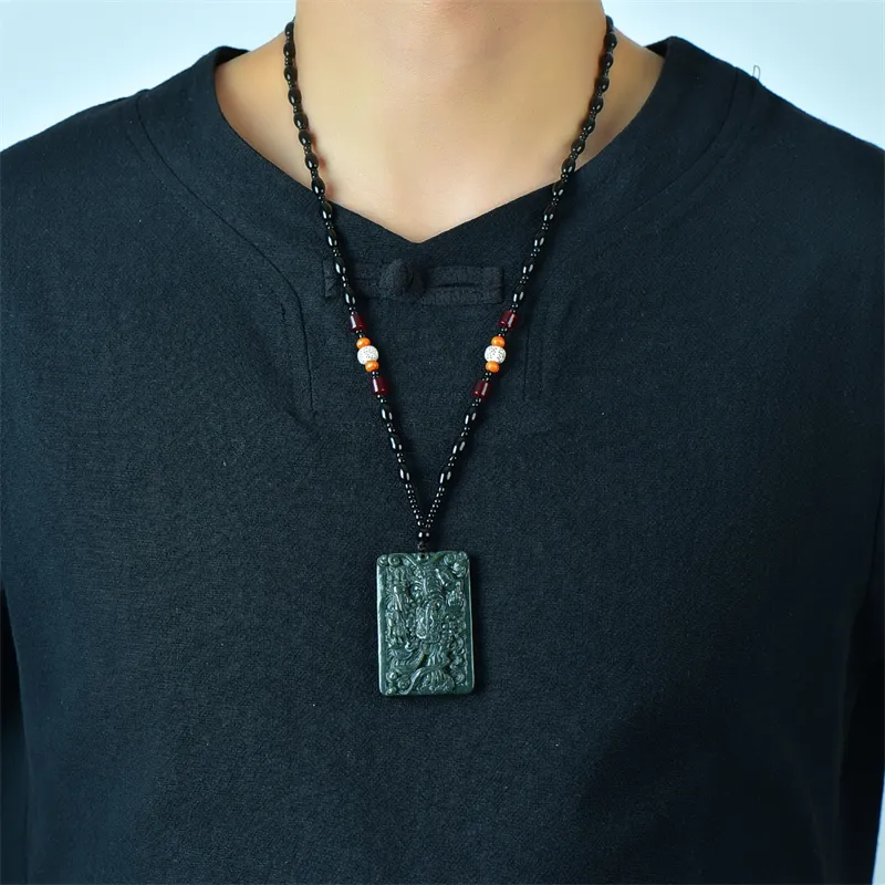 Jing Ruyu Hetian Jade Necklace With Jade Pendant Green Jade Unisex-1