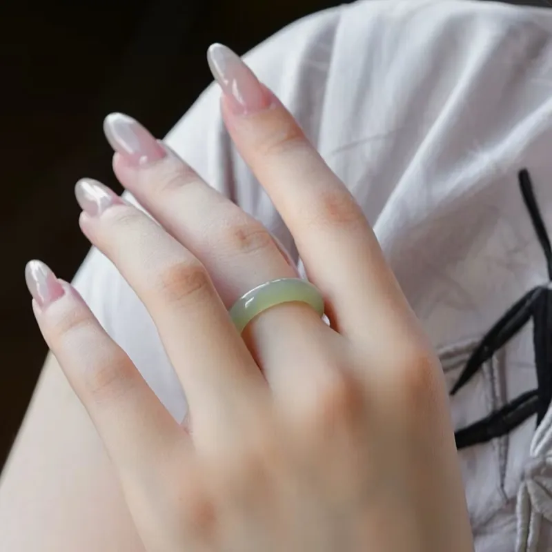 Jing Ruyu Hetian Jade Rings Pale Greenish White Jade Unisex-5