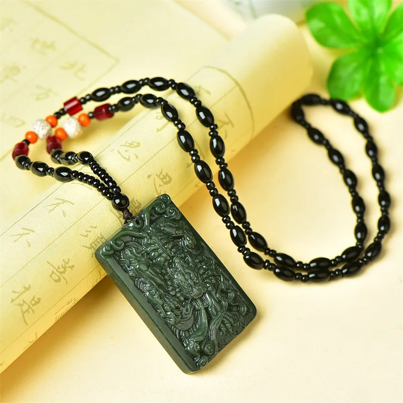 Jing Ruyu Hetian Jade Necklace With Jade Pendant Green Jade Unisex-5