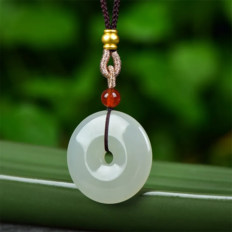 Jing Ruyu Hetian Jade Necklaces Pale Greenish White Jade Unisex-4