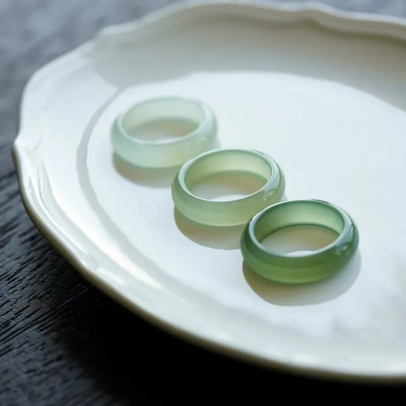Jing Ruyu Hetian Jade Rings Pale Greenish White Jade Unisex-1