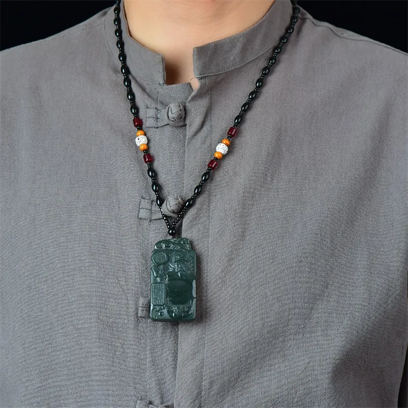 Jing Ruyu Hetian Jade Necklaces Green Jade Unisex-6