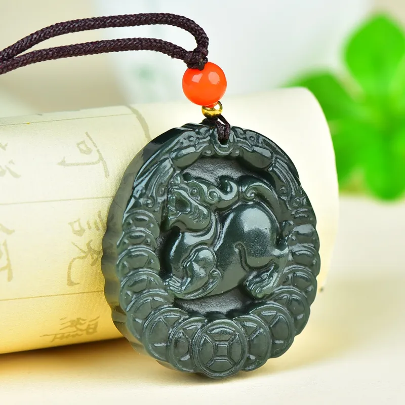 Jing Ruyu Hetian Jade Necklace With Jade Pendant Green Jade Unisex-3