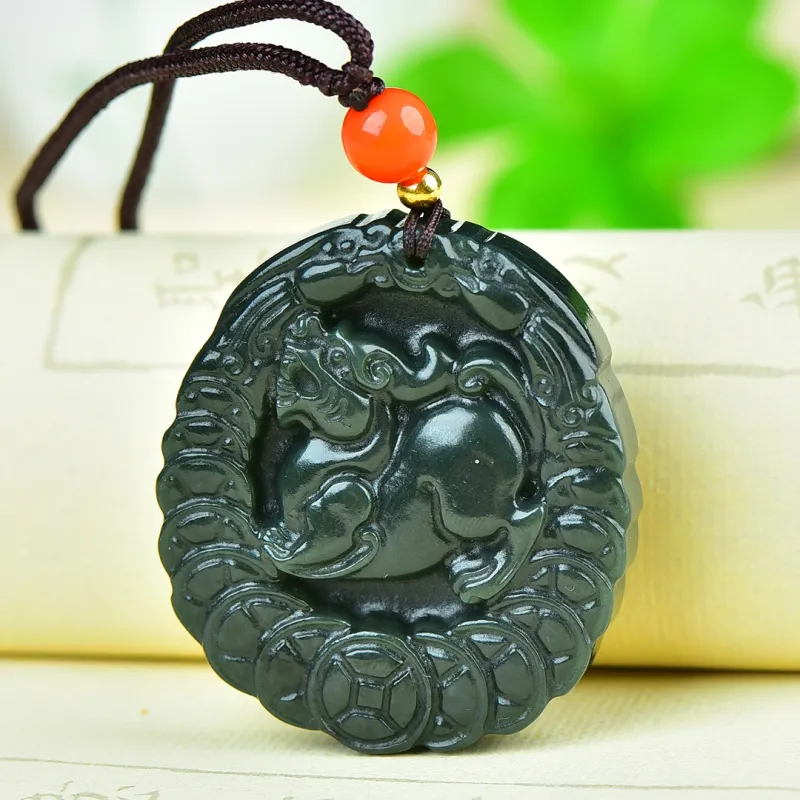 Jing Ruyu Hetian Jade Necklace With Jade Pendant Green Jade Unisex-4