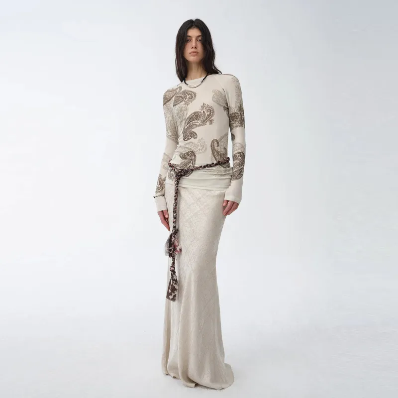 FIRELADY FUR Casual Long Skirts Women's Hemp Apricot-2