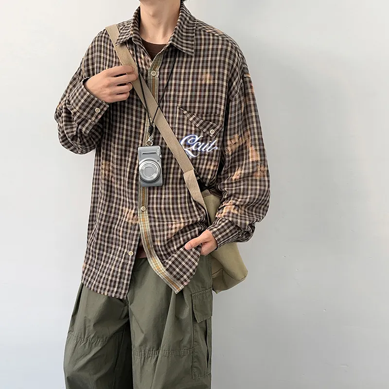 JCUI Shirt Unisex Thick Coffee Plaid-8
