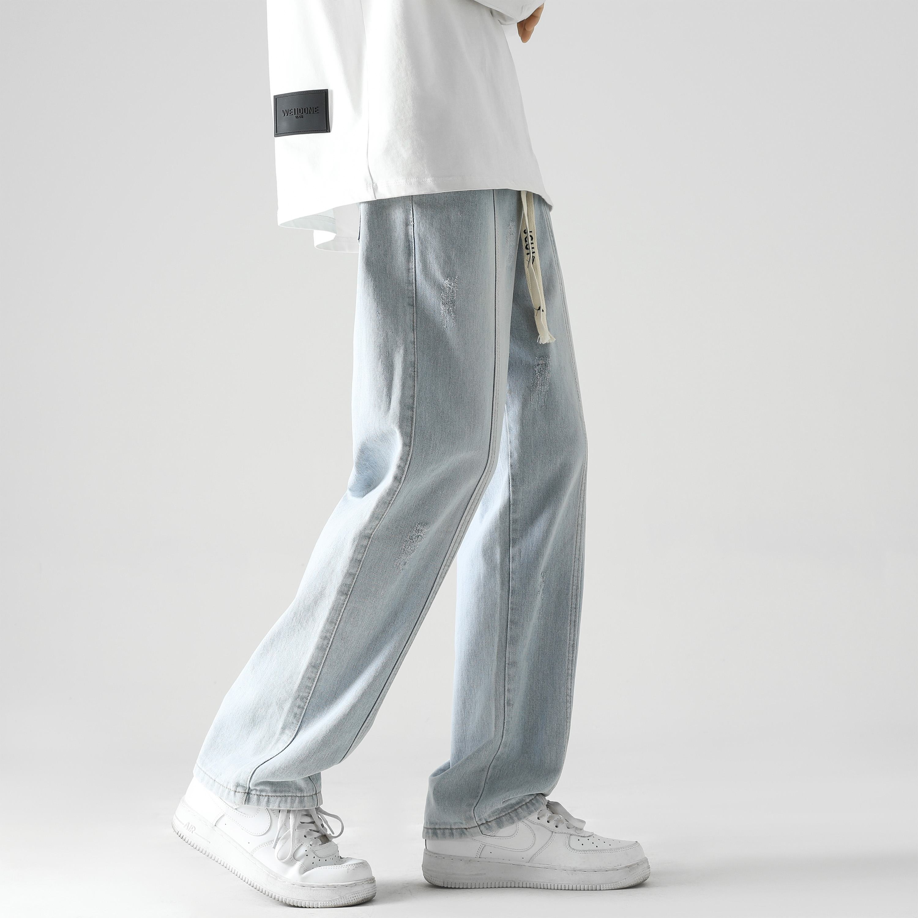JCUI Jeans Unisex Light Blue 5XL - POIZON