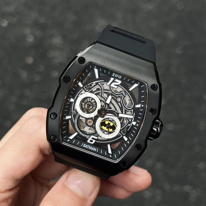 Zgo Warner DC Batman Collaboration Mechanical Movement Rubber Band Strap Watch Men's Watches Black Dial-2