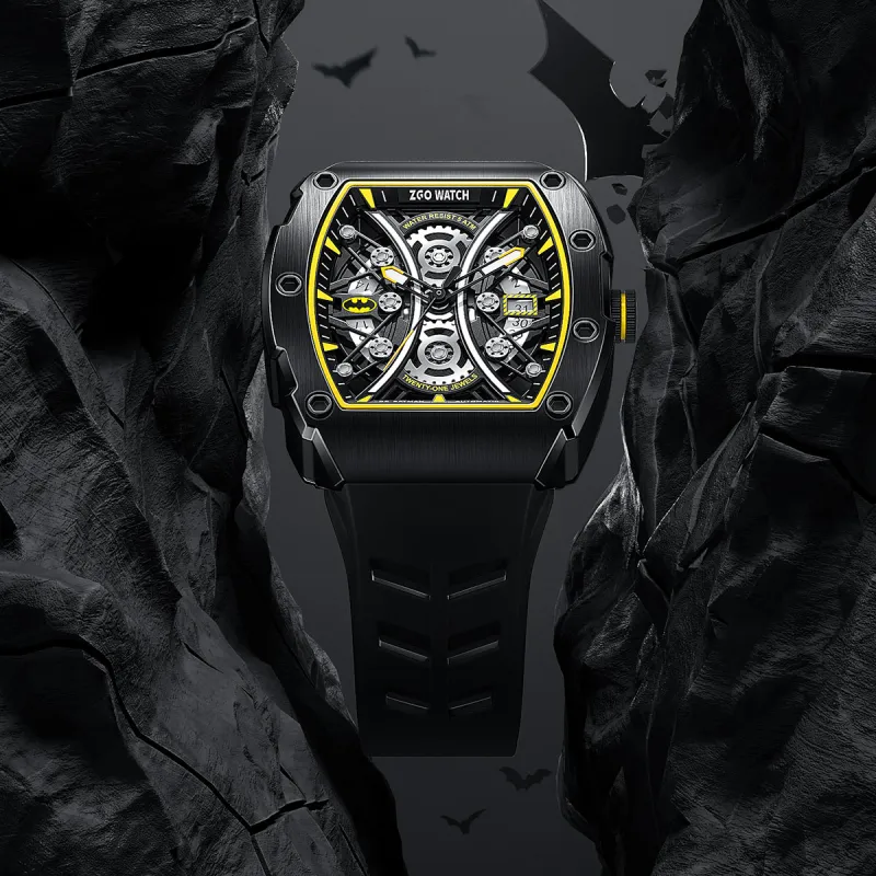 Zgo Warner DC Mechanical Movement Rubber Band Strap Watch Men's Watches Black Dial-5