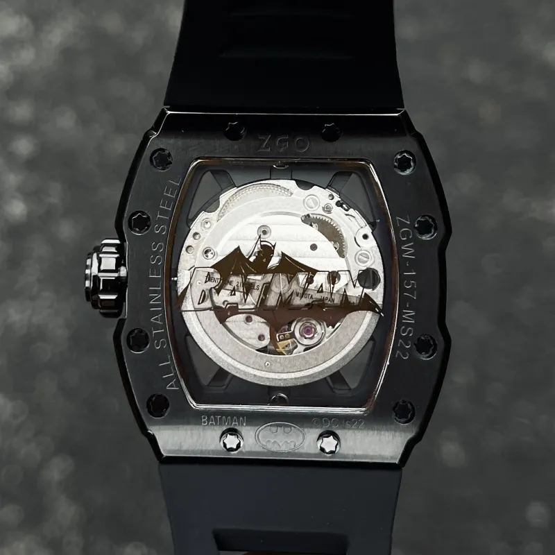 Zgo Warner DC Mechanical Movement Rubber Band Strap Watch Men's Watches Black Dial-12